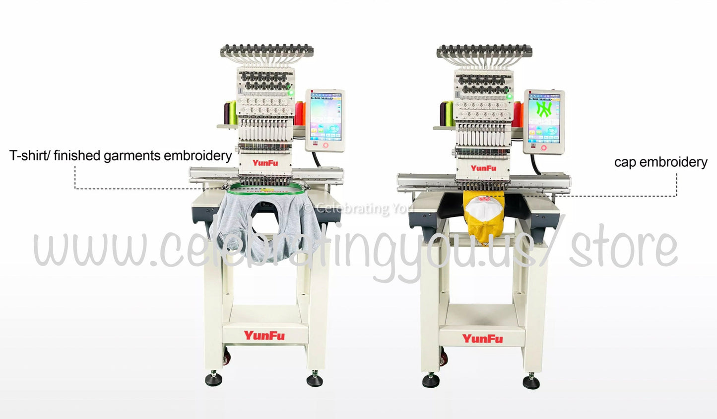YungFu 15 Needle Compact Commercial Embroidery Machine up to 1200 RPM Speed with a 10" Color LCD Touch Screen